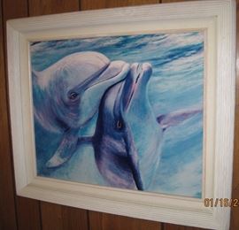 Dolphins, "Love is the Answer" by Sandy Sutton. Assumed to be Giclee print on canvas