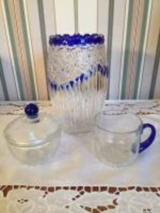 Leaded glass vase and creamers