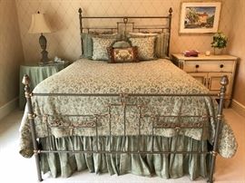 Murry Iron Works Queen Bed , Custom Bedding and Side Chests