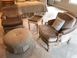 Pair Kreiss Bergere Chairs and Ottoman