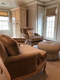Pair of Kreiss Bergere Chairs and Ottoman