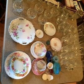 Collection of inherited antique bone china, hand painted and art glass. 