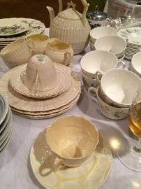 Antique Belleek Tea set, salts and cup and saucer