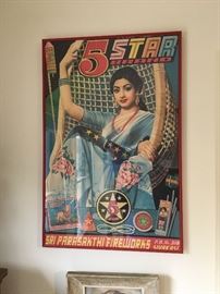 Sri Parasakthi Fireworks, Sivakasi, c1970s. Colour process lithograph, 75.9 x 50.6cm. 
Text continues "P.B. no. 316." Sivakasi is a town in Virudhunagar District in the Indian state of Tamil Nadu. The town is known for firecracker and match factories. $295.