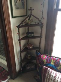 Folk art spool corner shelf - $125.