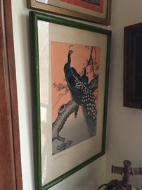 Peacocks on Pine art. Believe the signature is Unkyo. $50.