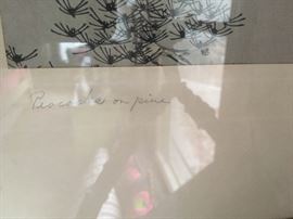 Peacocks on Pine art. Believe the signature is Unkyo. $50.