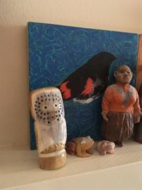 Owl - $20. Art in background (signed A. Tucker) , $30.