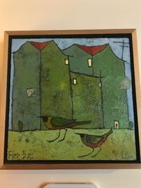 Jane Filer 'Birds at Home' acrylic on panel 13.5" x 13.5" 2011