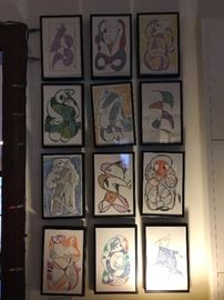 Phillip Callahan Mid Century Drawings on Paper 5x8 each