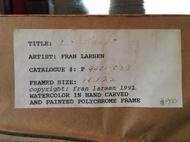 Fran Larsen, 18" x 22", 1991 Watercolor in hand colored and carved polychrome frame.