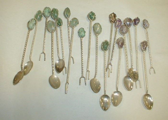 Sterling spoons with amethyst and aventurine stones