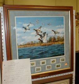 David Maass duck print with stamps "Midday Flight"