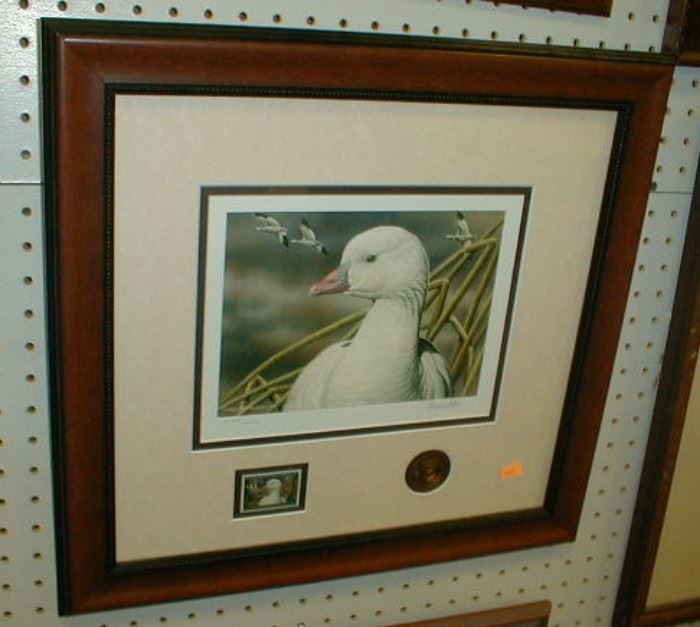 Sherrie Russell Meline pencil signed duck print with stamps for Ducks Unlimited