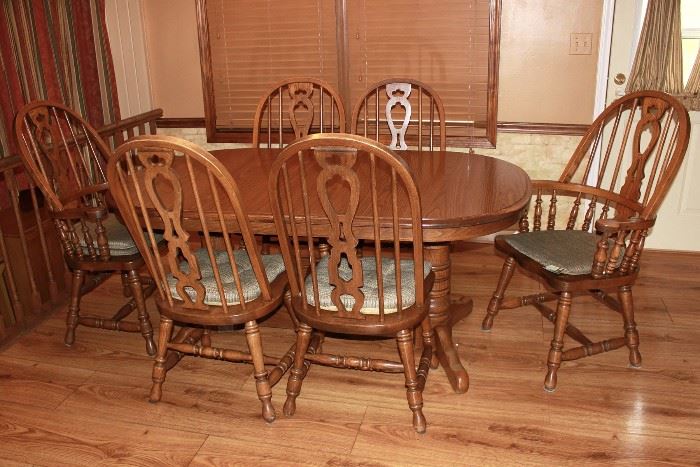Oak kitchen table with six chairs