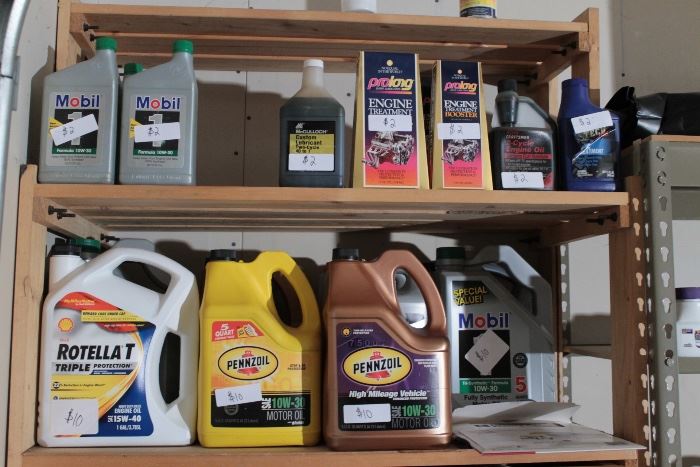 Garage Chemicals, never opened, over 40 quarts of unused, unopened motor oil