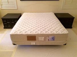 Queen Spring Air mattress, 2 black nightstand cabinets