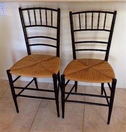 2 antique refinished rush-seat chairs. 100+ years old.