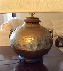 Closeup brass Asian lamp