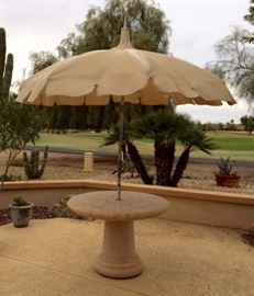 Concrete patio table. 44" umbrella