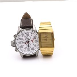 Invicta and Seiko Wristwatches: An Invicta model 2771 wristwatch with a brown leather strap, and a Seiko Quartz gold tone wristwatch with a link bracelet.