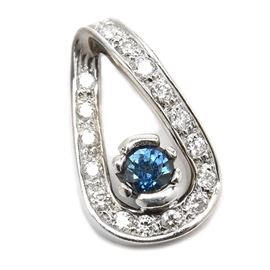 14K White Gold Natural Blue Sapphire Diamond Pendant: A 14K white gold looped pendant featuring a natural blue sapphire with diamonds.