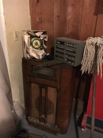 vintage radio and antique clock