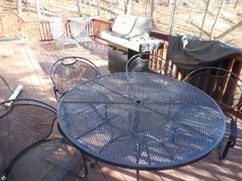 Patio set, grill and chaises
