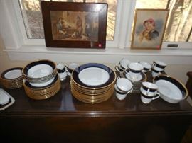 Very nice porcelain dinner service, Cobalt and Gilt trimmed.