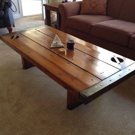 LIBERTY SHIP HATCH COVER COFFEE TABLE!  EVEN THE LEGS ARE MADE FROM HATCH COVERS.