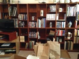 SOBORG MOBLER BOOK CASES FULL OF GOODIES.  MEN WILL LOVE THESE ITEMS!  We hope to finish working on the office Tuesday.
