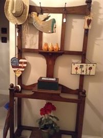 Beautiful hall tree with inlaid wood.