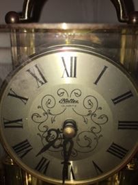 Vintage Haller Square Brass Etched Beveled Glass Mantel Clock 