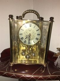 Vintage Haller Square Brass Etched Beveled Glass Mantel Clock 