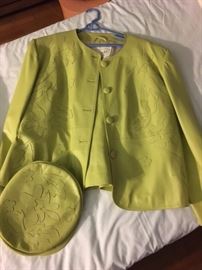 Vintage leather skirt suit with matching hat