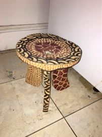 African Art - Hand Painted and Hand Carved Three Leg Stool 