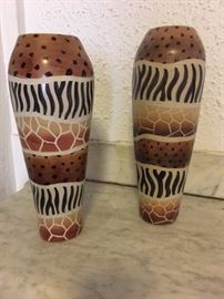 African Art - Hand painted and hand carved vases 