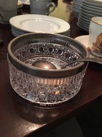 Crystal bowl accented in silver plate with silver plate spoon