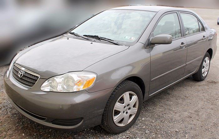 Estate Auto At 8PM: 2007 Toyota Corolla LE Sedan, with 58,174 Miles; Automatic Transmission; Silver Exterior, Gray Cloth Interior; Power Windows, Locks, Mirrors; Remote Keyless Entry Fob; Antilock Brakes; Air Conditioning; AM/FM Stereo with CD and Radio Descriptive Service (RDS), and more. VIN: 2T1BR30E77C814402