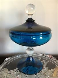 Aqua lidded candy dish