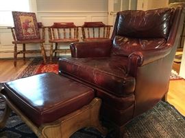 Matching arm chair with ottoman. 