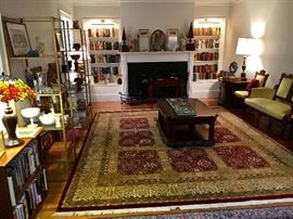 Broyhill coffee table right in the middle of the rug, virtually brand new.