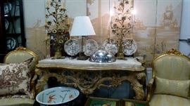 French console, Screen, pair of chairs.............