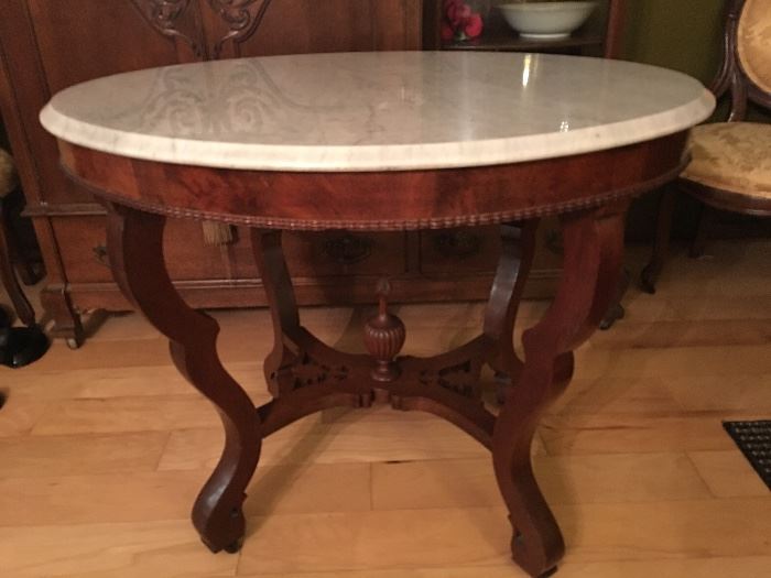 Oval Mahogany Marble Top Table 35" Wide