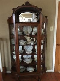 Golden Tiger Oak China Cabinet with Beveled Mirror