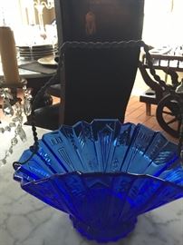 Gorgeous Blue Italian Glass Vase with Brass Handle