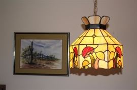 Tiffany Style Hanging Lamp and Art