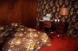 Desk, Chair, Lamp, Bed & Curtains