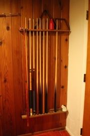 Pool Cues and Rack
