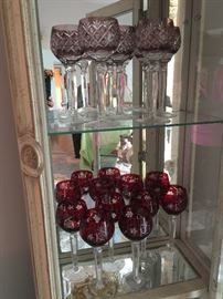 Bohemian ruby and amethyst cut glass stemware